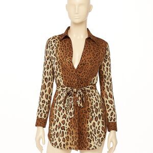 Leopard Print Shirt Dress - Tie Waist - Long Sleeve - Size M (AKIRA) NWT